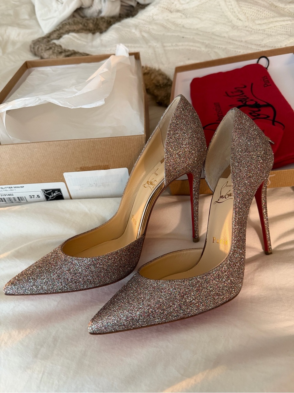 Christian Louboutin Iriza 100mm Multi/Blush Glitter Pumps with Red Soles